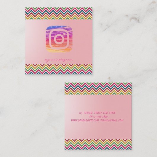 モダンシンプルプロフェッショナル、ジグザグ、Instagram スクエア名刺 (正面/裏面)