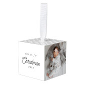 モダンシンプルベビー初めてのクリスマス3枚の写真 キューブオーナメント (正面アングル)