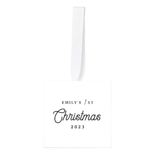 モダンシンプルベビー初めてのクリスマス3枚の写真 キューブオーナメント (正面)