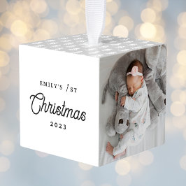 モダンシンプルベビー初めてのクリスマス3枚の写真 キューブオーナメント