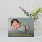 モダンシンプルベビー名カスタム誕生 箔招待状ポストカード (立ち正面)