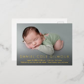 モダンシンプルベビー名カスタム誕生 箔招待状ポストカード (正面/裏面)