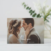 モダンシンプルホワイトオーバーレイ文字写真結婚 サンキューカード (スタンド正面)