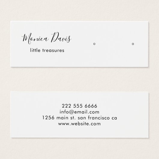 モダンシンプルホワイトスタッドイヤリング表示カード (正面&裏面)