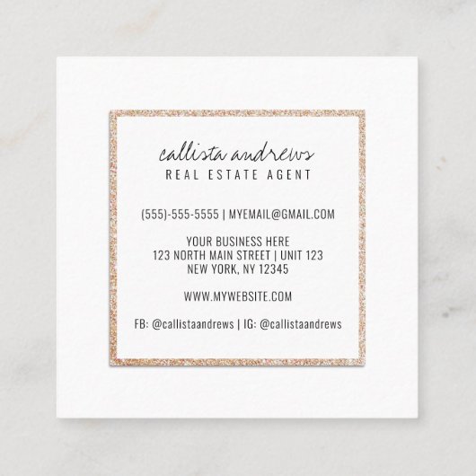 モダンシンプルホワイト金ゴールドグリッタースクエア スクエア名刺 (裏面)