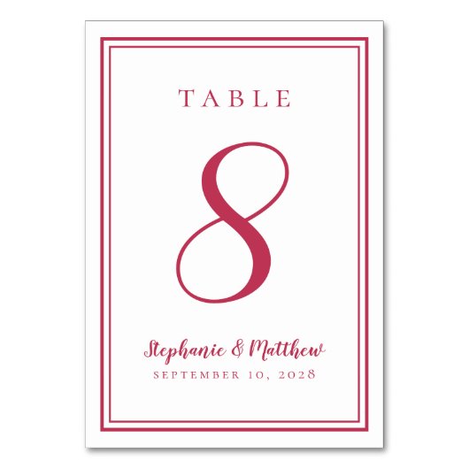 モダンシンプルマゼンダ結婚レッドカスタムトレンディー テーブルナンバー (正面)