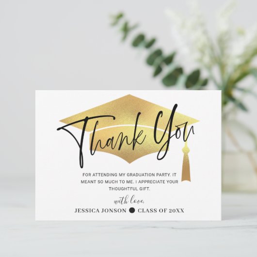 モダンシンプルミニマリストのゴールデン感謝してい卒業 サンキューカード (スタンド正面)