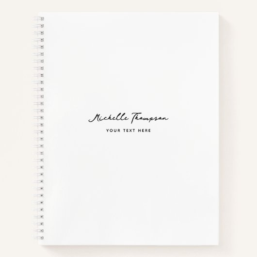 モダンシンプルミニマリストの白いスクリプト名 ノートブック (正面)