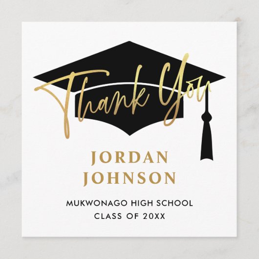 モダンシンプルミニマリストゴールデンブラック卒業 サンキューカード (正面)