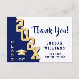 モダンシンプルミニマリストゴールデンブルー卒業 サンキューカード