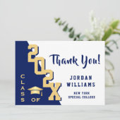 モダンシンプルミニマリストゴールデンブルー卒業 サンキューカード (スタンド正面)