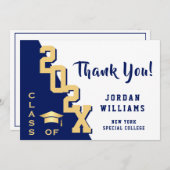 モダンシンプルミニマリストゴールデンブルー卒業 サンキューカード (正面/裏面)