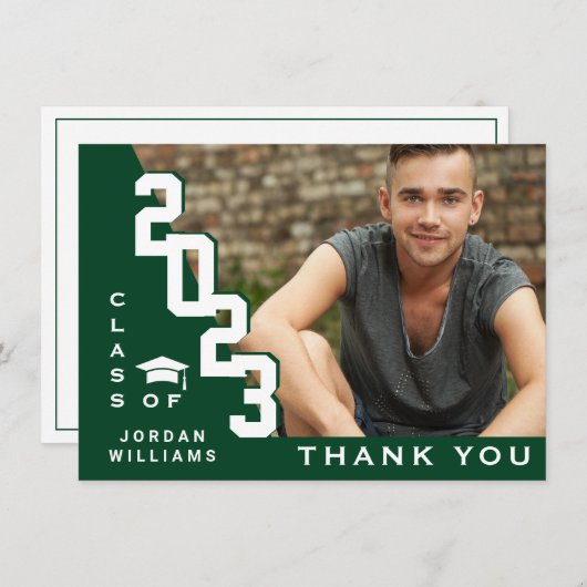モダンシンプルミニマリスト白緑卒業 サンキューカード (正面/裏面)