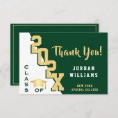 モダンシンプルミニマリスト黄金グリーン卒業 サンキューカード (正面/裏面)
