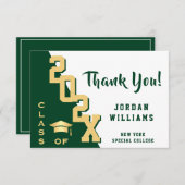 モダンシンプルミニマリスト黄金グリーン卒業 サンキューカード (正面/裏面)