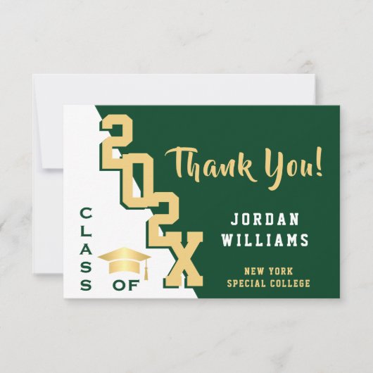 モダンシンプルミニマリスト黄金グリーン卒業 サンキューカード (正面)