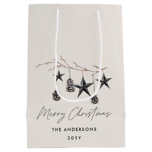 モダンシンプルミニマルクリスマスエレガント ミディアムペーパーバッグ (裏面)