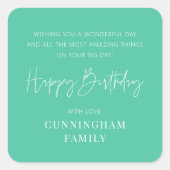 モダンシンプルミニマルハッピーバースデー スクエアシール (正面)