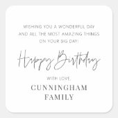 モダンシンプルミニマルハッピーバースデー スクエアシール (正面)