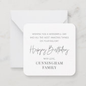 モダンシンプルミニマルハッピーバースデー ノートカード (正面)