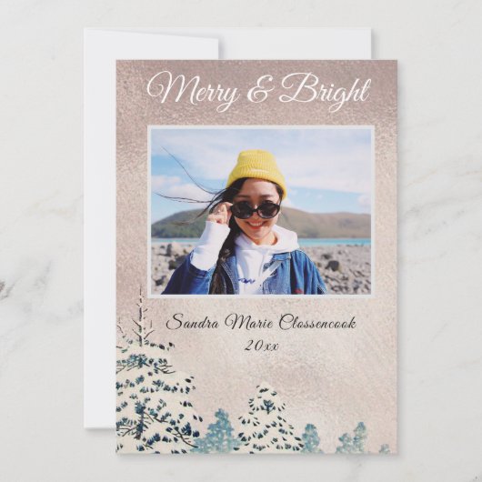 モダンシンプルミニマルバラ金ゴールドクリスマスフォト 案内状 (正面)