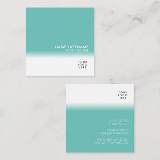 モダンシンプルミニマルユニーク主義クリーンミントホワイト スクエア名刺 (正面/裏面)
