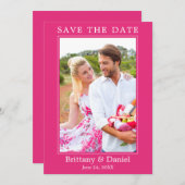 モダンシンプルミニマル写真ホットピンク セーブザデート (正面/裏面)
