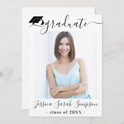 モダンシンプルミニマル写真卒業パーティー 招待状 (正面/裏面)