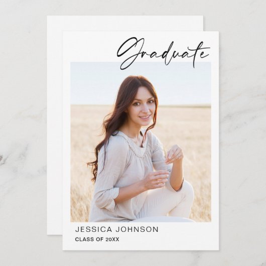 モダンシンプルミニマル写真卒業パーティー 招待状 (正面/裏面)