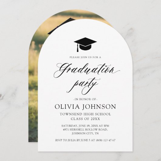 モダンシンプルミニマル写真卒業パーティー 招待状 (正面/裏面)