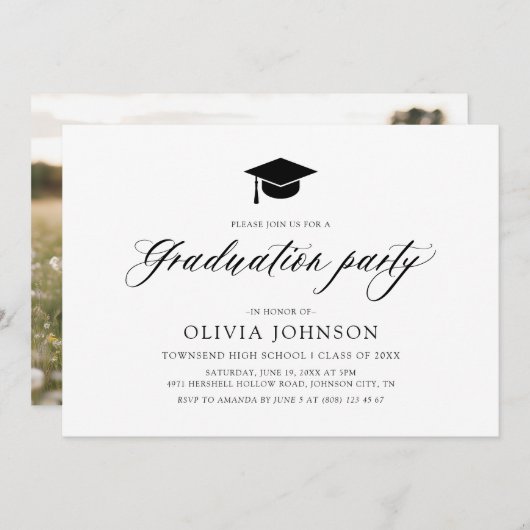 モダンシンプルミニマル写真卒業パーティー 招待状 (正面/裏面)