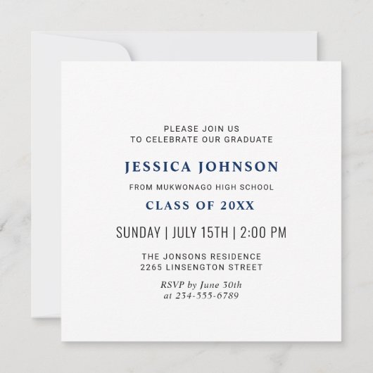 モダンシンプルミニマル写真卒業パーティー 招待状 (裏面)