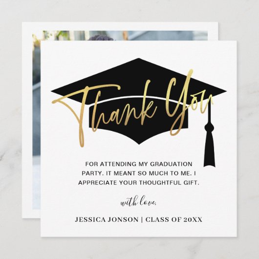 モダンシンプルミニマル写真卒業 サンキューカード (正面/裏面)