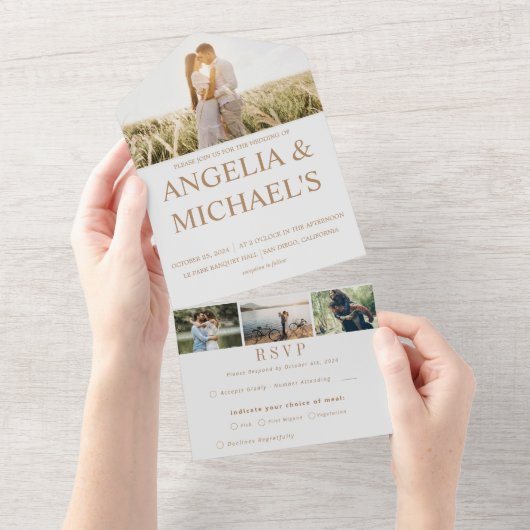 モダンシンプルミニマル写真結婚の オールインワン招待状 (貼ってはがせる)