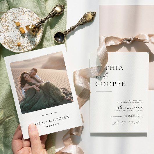 モダンシンプルミニマル写真結婚の 招待状