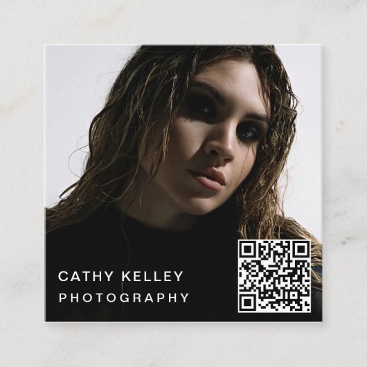 モダンシンプルミニマル写真QRコードSNS スクエア名刺 (正面)