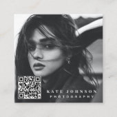 モダンシンプルミニマル写真QRコードSNS スクエア名刺 (正面)