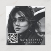 モダンシンプルミニマル写真QRコードSNS スクエア名刺 (正面)