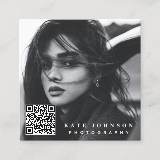 モダンシンプルミニマル写真QRコードSNS スクエア名刺 (正面)