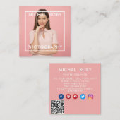 モダンシンプルミニマル写真QRコードSNS スクエア名刺 (正面/裏面)