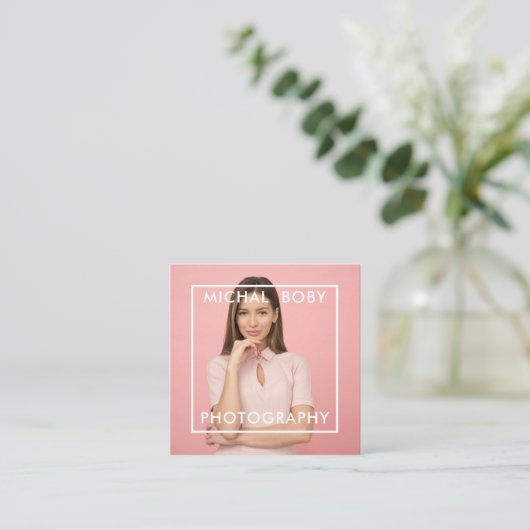 モダンシンプルミニマル写真QRコードSNS スクエア名刺 (スタンド正面)