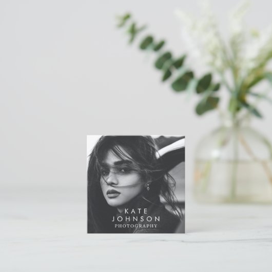 モダンシンプルミニマル写真QRコードSNS スクエア名刺 (スタンド正面)