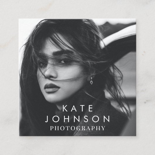 モダンシンプルミニマル写真QRコードSNS スクエア名刺 (正面)