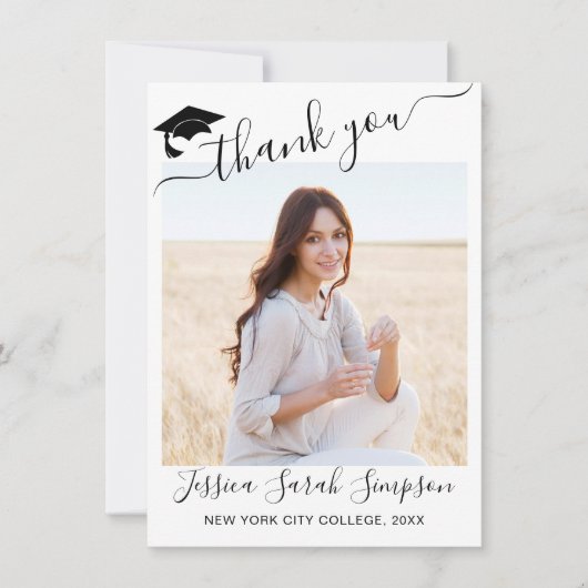 モダンシンプルミニマル卒業写真 サンキューカード (正面)