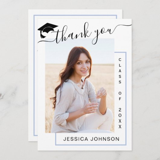 モダンシンプルミニマル卒業写真 サンキューカード (正面/裏面)