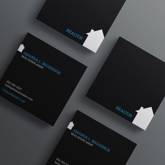 モダンシンプルミニマル実在ブラック不動産ブローカー スクエア名刺