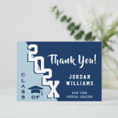 モダンシンプルミニマル海軍ブルー卒業 サンキューカード (スタンド正面)