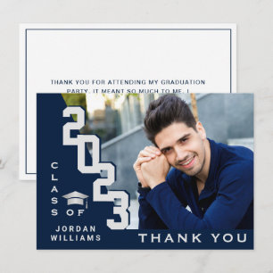 モダンシンプルミニマル海軍ブルー卒業 サンキューカード