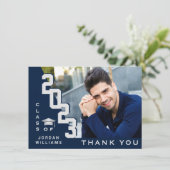 モダンシンプルミニマル海軍ブルー卒業 サンキューカード (スタンド正面)