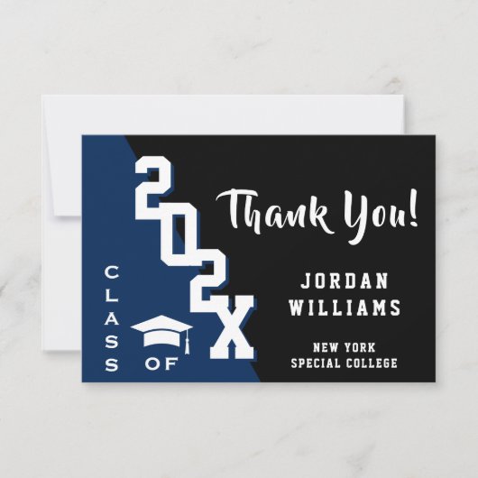 モダンシンプルミニマル海軍ブルー卒業 サンキューカード (正面)